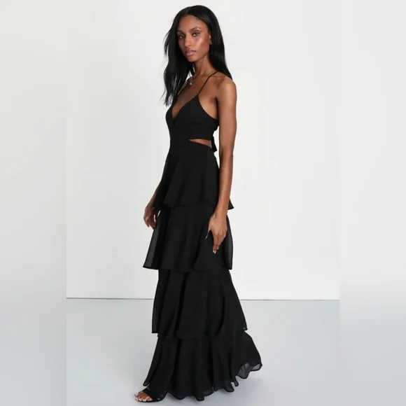 NWOT Lulus Black Tie-Back Tiered Maxi Dress Size XXL=16/18 - Picture 2 of 5